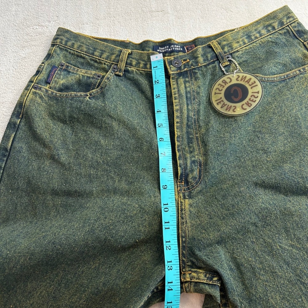 VTG Crest Jeans 17/18 Manufacturer Ombre Dyed Yellow Green Wide Leg Flare Y2K - Picture 9 of 9